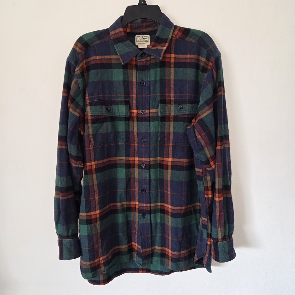 L.L.Bean Plaid Flannel Shirt Large Traditional Fit Cotton Button Up - Picture 4 of 12